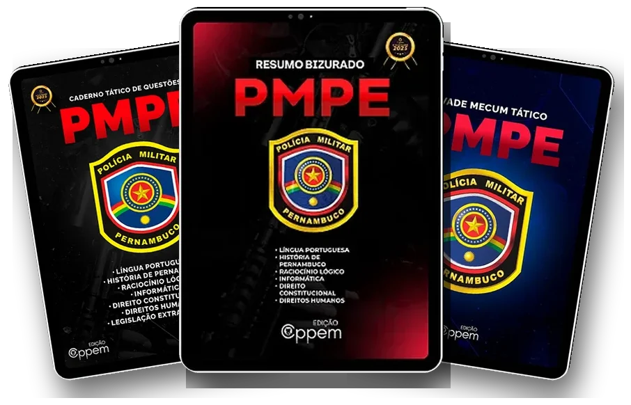 Combo PMPE: Caderno Tático de Questões, Resumo Bizurado e Vade Mecum Tático em três tablets